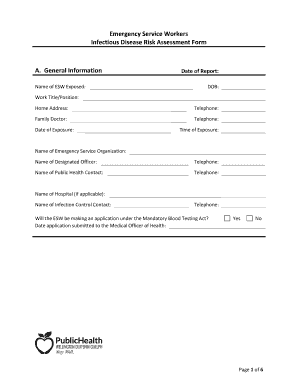 Emergency Service Workers Infectious Disease Risk Assessment Form Emergency Service Workers Infectious Disease Risk Assessment F