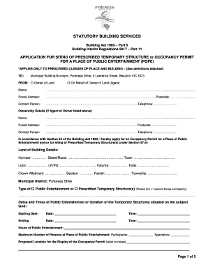  APPLICATION for SITING of PRESCRIBED TEMPORARY STRUCTURE or OCCUPANCY PERMIT 2017-2024