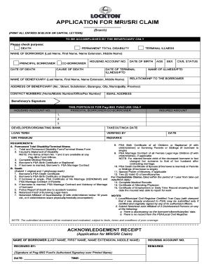 Application for Mri Sri Claim  Form