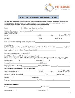 Adult Psychological Assessment Intake DOC  Form