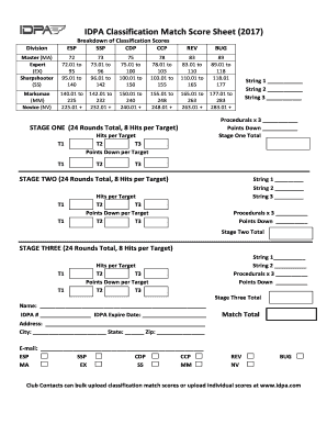 IDPA Classification Match Score Sheet  Form