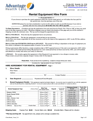 Rental Equipment Hire Form Advantage Health Care