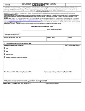 DoDEA Form 21 SHSM H 12 3 Sport Physical