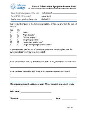 This Form is Required Only of Those with a History of Positive PPD or Other Positive TB Test Result