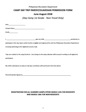 CAMP DAY TRIP PARENTGUARDIAN PERMISSION FORM