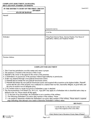 COMPLAINT EJECTMENT, DAMAGES;  Form