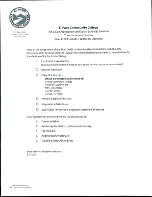  TM Credentialing Checklist Forms El Paso Community College 2012-2024