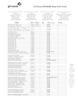 Girl Brownie Order Form