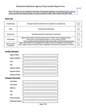 Residential Habilitation Agency Critical Incident Report Form