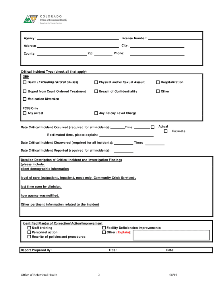 Get and Sign Colorado Critical Incident 2014-2022 Form