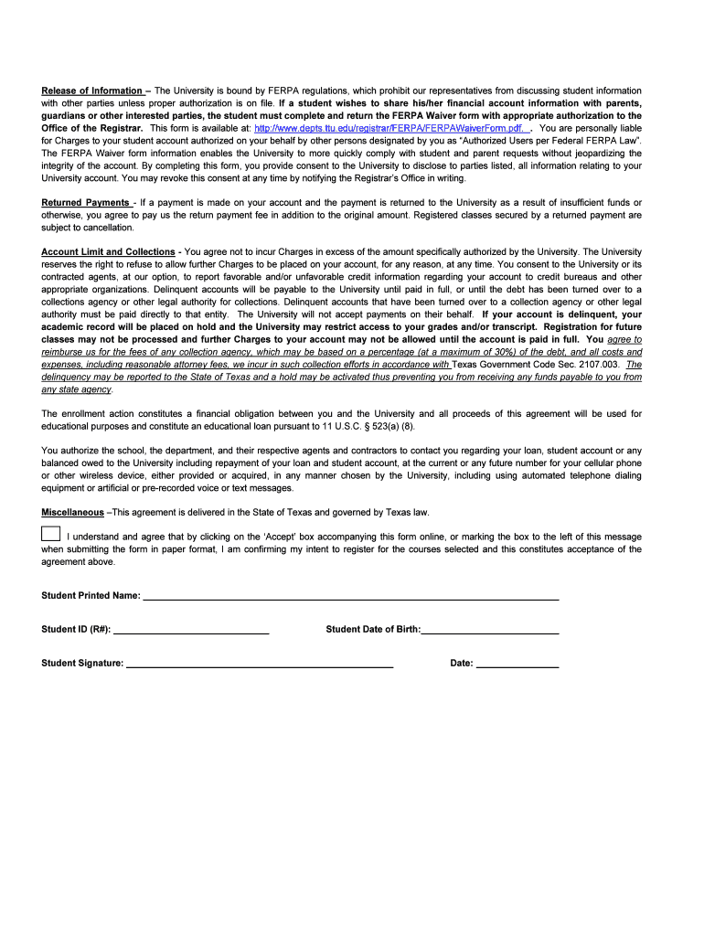 Student Business Services TTUHSC Texas Tech University  Form