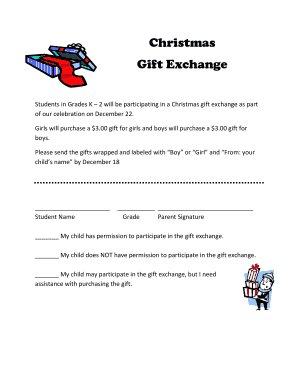 Gift Exchange Letter to Parents  Form