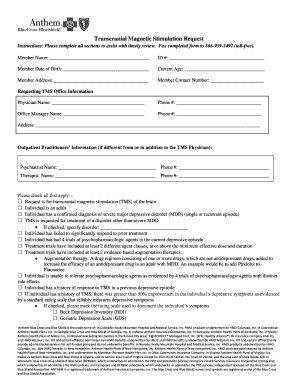 Get and Sign Transcranial Magnetic Stimulation Request Anthem Blue Cross  Form