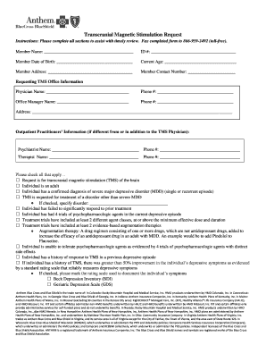 Transcranial Magnetic Stimulation Request Anthem Blue Cross  Form