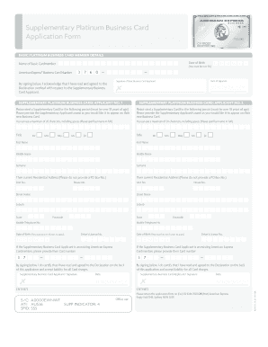 Supplementary Platinum Business Card  Form