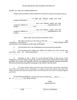 Extrajudicial Settlement with Waiver of Rights Sample Philippines  Form