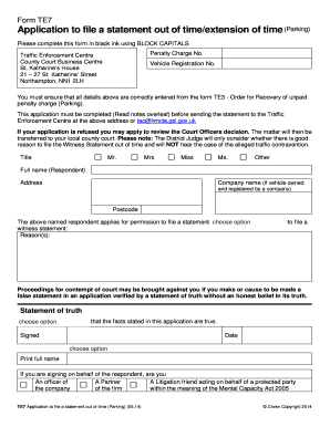 Form TE7 Application to File a Statement Out of Time Parking