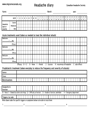 Www Migrainecanada Org Headache Diary Canadian  Form