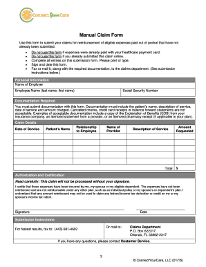 Connect Your Care Heath Care FSA Paper Claim Form