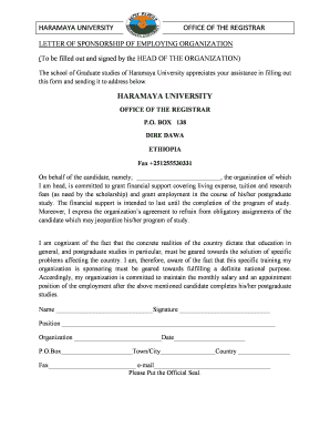 Haramaya University Sponsorship Letter Form PDF