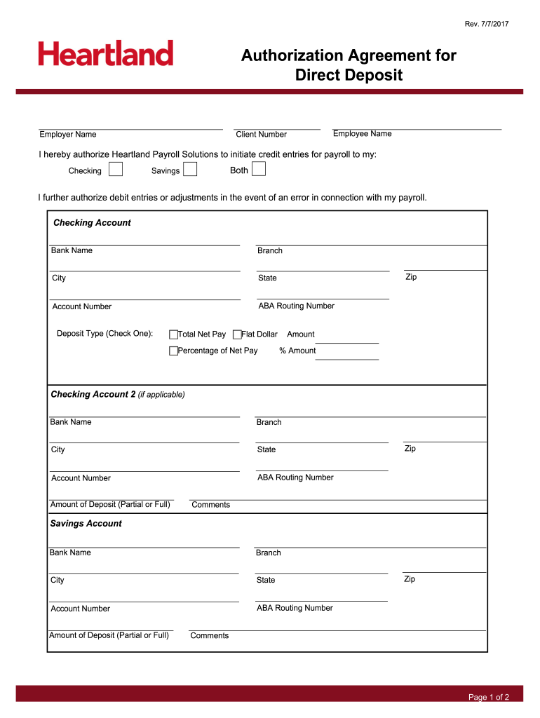 Heartland Direct Deposit Form 2017-2024
