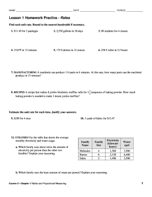 Lesson 1 Homework Practice Rates Answer Key  Form