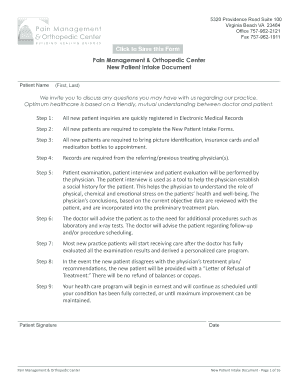 Pain Management Orthopedic Center  Form