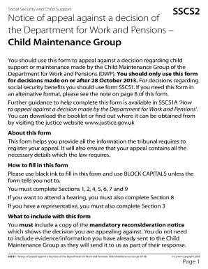 SSCS2 Notice of Appeal Against a Decision of the Department for Work and Pensions Child Maintenance Group Large Print  Form