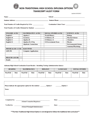 NON TRADITIONAL HIGH SCHOOL DIPLOMA OPTIONS  Form