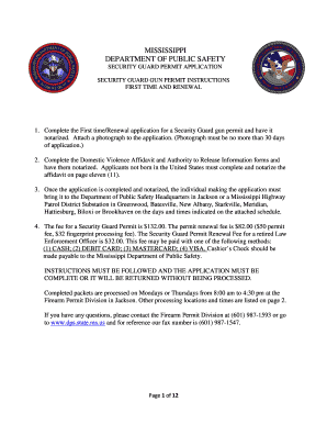 Security Guard Firearms Permits MS Dept of Public Safety  Form