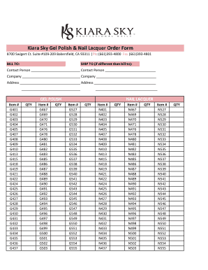 Kiara Sky Gel Polish &amp; Nail Lacquer Order Form