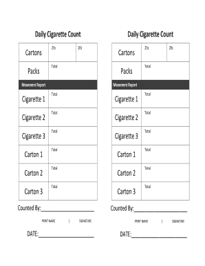 Cigarette Inventory Count Sheet  Form