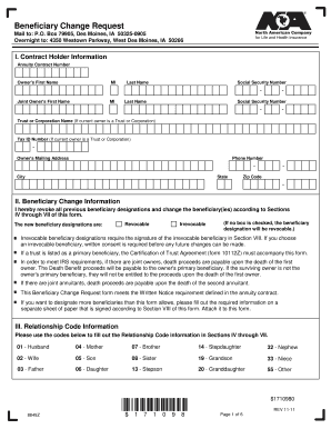 North American Life Insurance Beneficiary Change Form