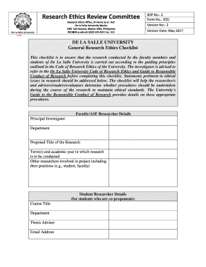 General Research Ethics Checklist DLSU  Form