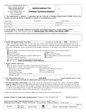  Authorization for Clinical Communication University of Michigan 2015