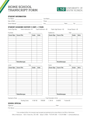  HOME SCHOOL TRANSCRIPT FORM 2017-2024