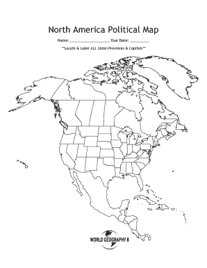 Fillable Map of North America  Form