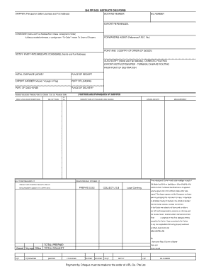 Shipping Instructions Form XLS