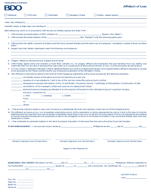 Bdo Affidavit of Loss Sample with Answer  Form