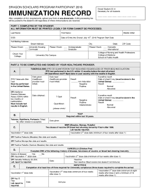  Immunization Record  Drexel University 2016