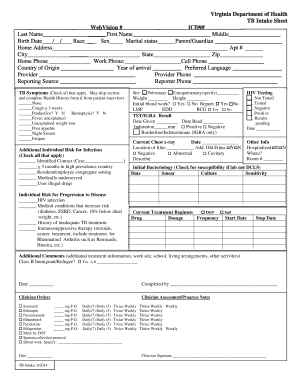 TB Intake Sheet Virginia Department of Health  Form