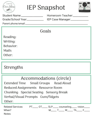 Iep Snapshot Template  Form