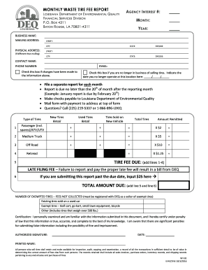 Get and Sign Louisiana Monthly Waste Tire Fee Report 2016-2022 Form