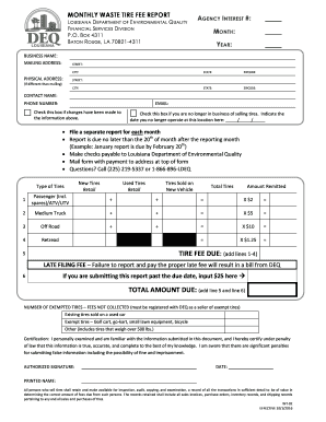  Louisiana Monthly Waste Tire Fee Report 2016-2024