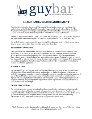 Brand Ambassador Agreement Digital DOCX  Form