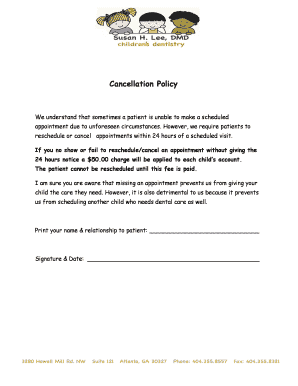 Dental Cancellation Policy Template  Form