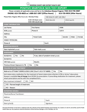 POSITIVE MANTOUX SKIN TEST REPORT  Form