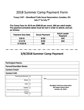 Summer Camp Payment Form Troop 1147