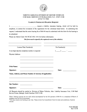 Liability Insurance Hearing Request  Form