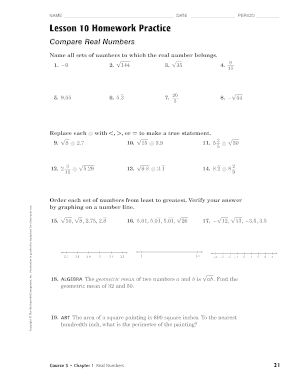 Lesson 10 Homework Practice Compare Real Numbers Answer Key  Form